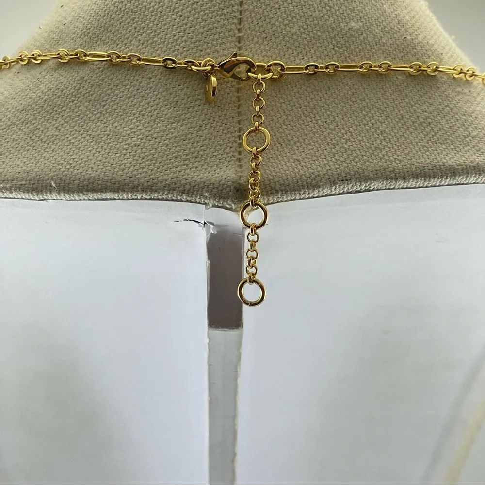 J. Crew Gold Tone Triple Leather Tassel Pendant Long Chain Necklace Boho Classic